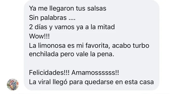 Mensaje de una clienta sobre La Viral